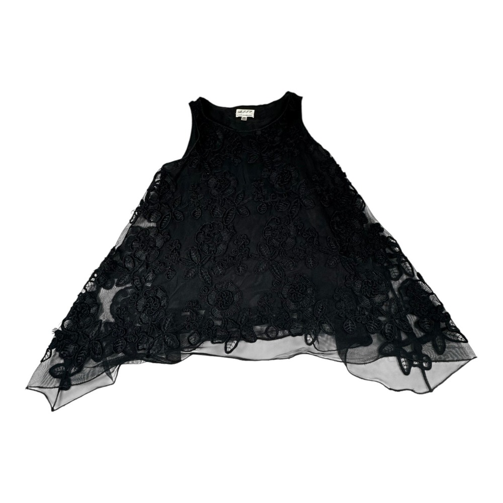 M.S.S.P. Lace Tank Top Women XS Black Asymmetrical Floral‎ Mesh Boho